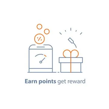 Loyalty program, earn points and get reward, small gift box, line icon Stock Illustration
