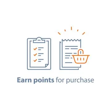 Loyalty program, earn points, marketing concept, till slip with shopping bask Illustrazione stock