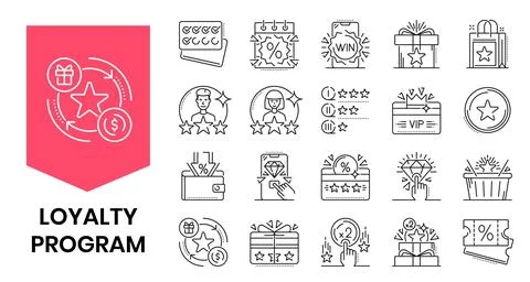 Loyalty program exclusive benefit icons set 库存插图