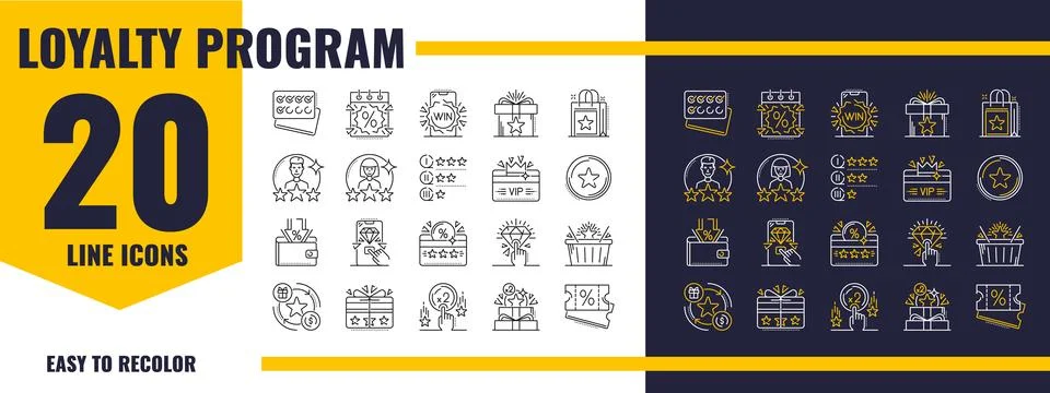 Loyalty program exclusive benefit line icons Ilustración de archivo