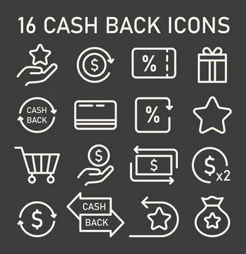 Loyalty program icon dark or night mode set. Rewards, offers, cashback Stock Illustration