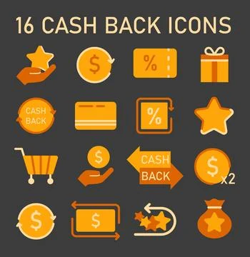 Loyalty program icon dark or night mode set. Rewards, offers, cashback Stock Illustration