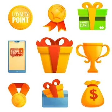 Loyalty program icons set, cartoon style Stock Illustration