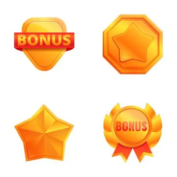 Loyalty program icons set cartoon vector. Discount star symbol Stock Illustration