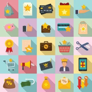 Loyalty program icons set, flat style Stock Illustration