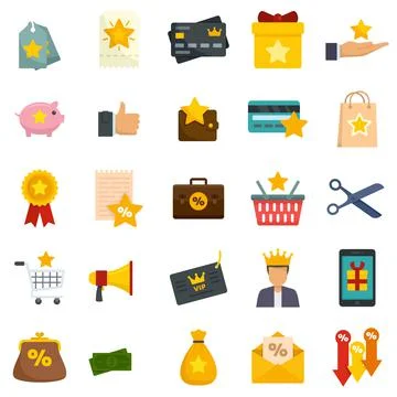 Loyalty program icons set flat vector isolated Stock Illustration