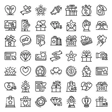 Loyalty program icons set, outline style Stockillustratie