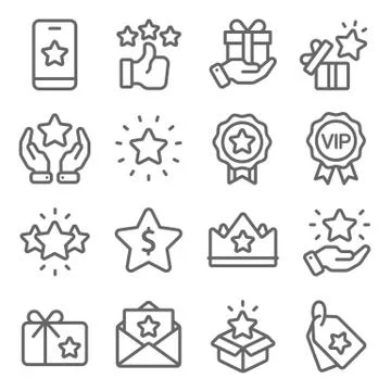 Loyalty Program icons set vector illustration. VIP, Benefit, Voucher, Stock Illustration