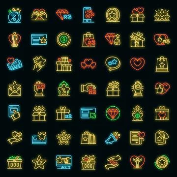 Loyalty program icons set vector neon Stock Illustration