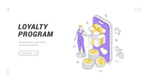 Loyalty program isometric banner template. Vector illustration of customer re Illustrazione stock
