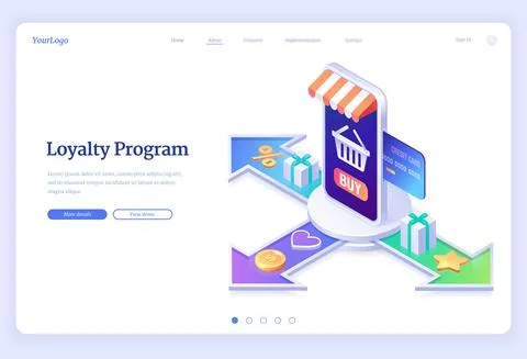 Loyalty program isometric landing page service app Stock Illustration