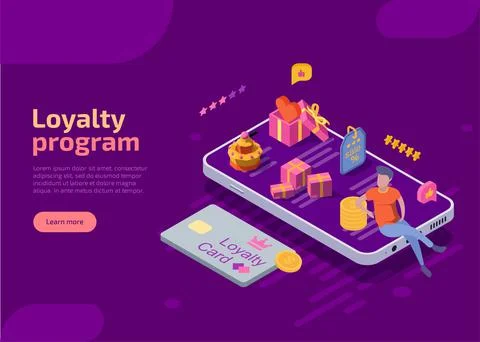 Loyalty program isometric web banner with man Stock Illustration
