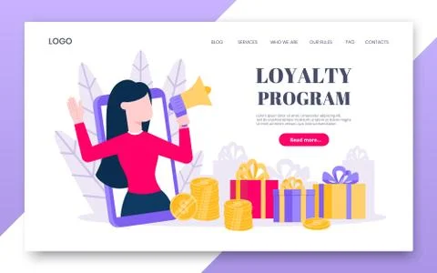 Loyalty program landing page flat style design vector illustration concept. Illustrazione stock