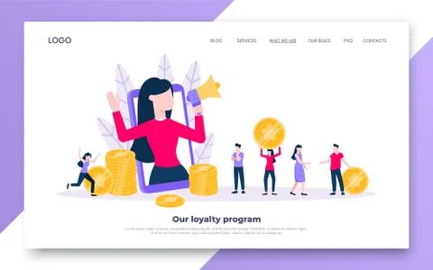 Loyalty program landing page flat style design vector illustration concept. Stock Illustration