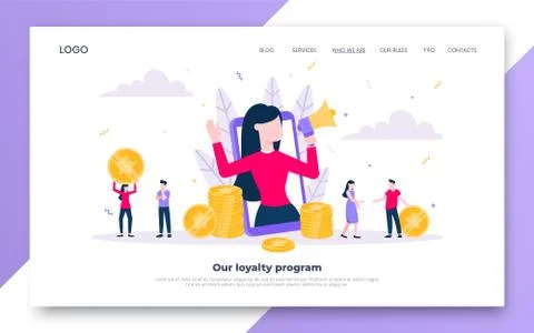 Loyalty program landing page flat style design vector illustration concept. Illustrazione stock