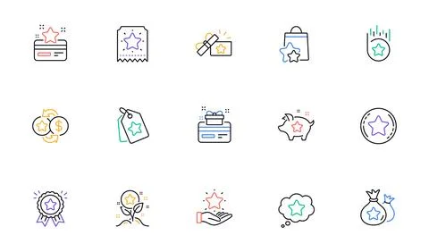 Loyalty program line icons. Bonus card, Redeem gift and discount coupon. Linear Stockillustratie