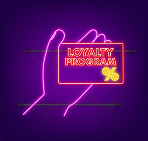 Loyalty program in neon style. Discount coupon. 3d coupon reward. Discount Stock Illustration
