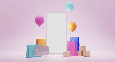 Loyalty program or online shopping in mobile app. White empty smartphone screen Stock Illustration