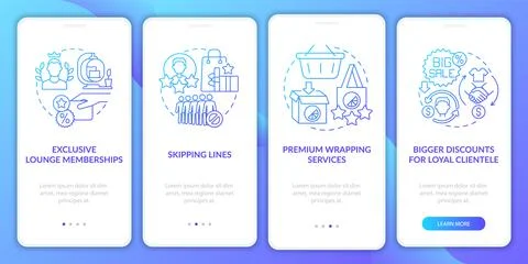 Loyalty program perks blue gradient onboarding mobile app page screen Stock Illustration