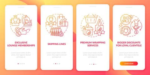 Loyalty program perks red gradient onboarding mobile app page screen 스톡 일러스트
