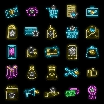 Loyalty program reward icons set vector neon Stock Illustration