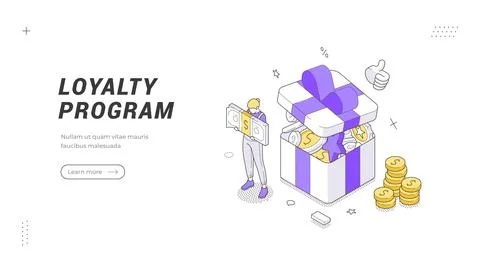 Loyalty Program Rewards Isometric Vector Illustration Banner Template Design Stock Illustration