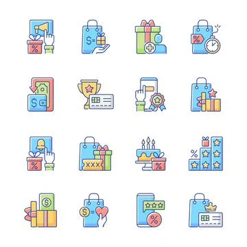 Loyalty program RGB color icons set Stock Illustration