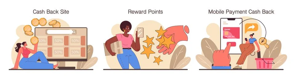 Loyalty program set. Rewards, offers, cashback and card points. Commercial イラスト素材