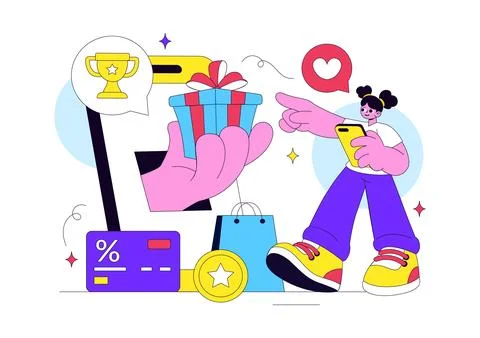 Loyalty Program Vector Illustration Featuring Customer Rewards, Shopping Be.. Stock Illustration