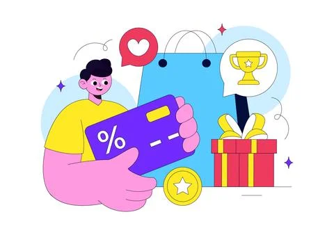 Loyalty Program Vector Illustration Featuring Customer Rewards, Shopping Be.. Stock Illustration