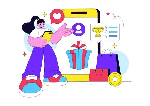 Loyalty Program Vector Illustration Featuring Customer Rewards, Shopping Be.. Illustrazione stock