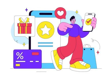 Loyalty Program Vector Illustration Featuring Customer Rewards, Shopping Be.. Stock Illustration