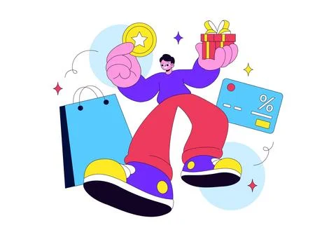 Loyalty Program Vector Illustration Featuring Customer Rewards, Shopping Be.. Stock Illustration