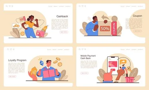 Loyalty program web banner or landing page set. Rewards, offers, イラスト素材