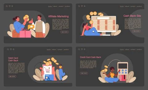 Loyalty program web banner or landing page dark or night mode set. イラスト素材
