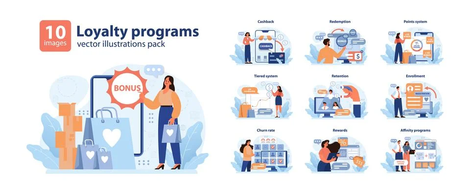 Loyalty Programs set. Flat vector illustration Stock Illustration