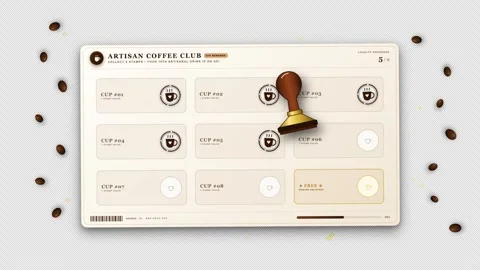 Loyalty Stamp Card Fill-Up Nine Stamps Coffee Free Reward 4K Alpha Vídeos de archivo 346125716