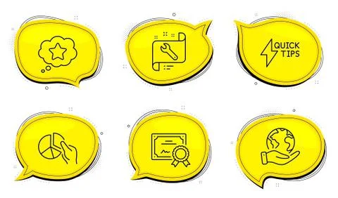 Loyalty star, Quickstart guide and Pie chart icons set. Spanner sign. Vector Illustrazione stock