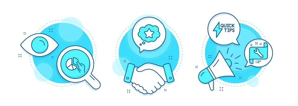 Loyalty star, Quickstart guide and Pie chart icons set. Spanner sign. Vector 스톡 일러스트