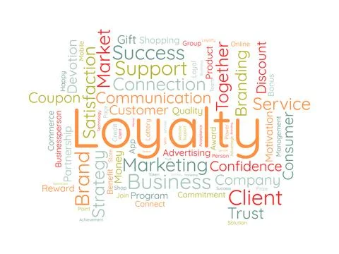 Loyalty wordcloud template. Progress management concept vector background. Illustrazione stock