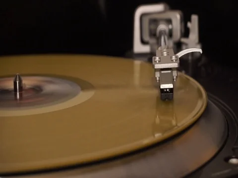 LP colored vinyl disc plays on turntables Stock Footage 124330777