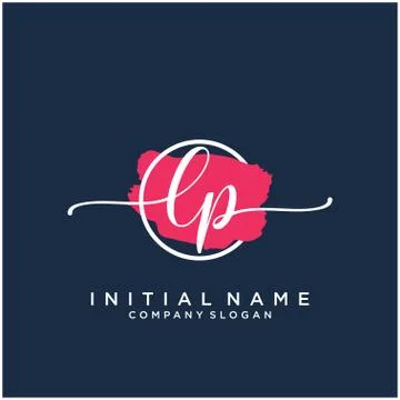 LP Initial handwriting logo design with brush circle Stock Illustration