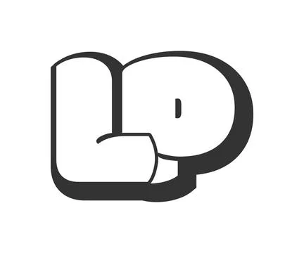 LP logo, bubble comic lettering, rounded in graffiti style black and white .. Stock Illustration