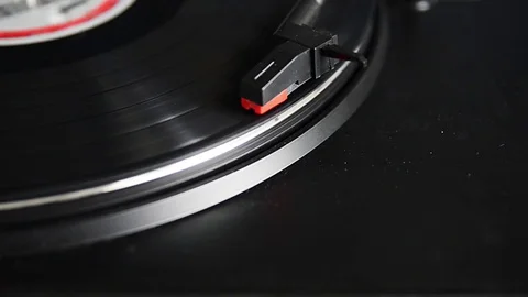 LP Player starting with hand manually Stock Footage 72033204