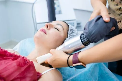 LPG massage apparatus process. Lymphatic drainage massage for woman in beauty Stock Photos