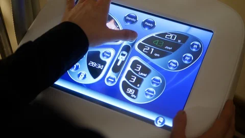 Lpg massage procedure doctor with touch screen panel touchscreen. Hands of Stock Footage