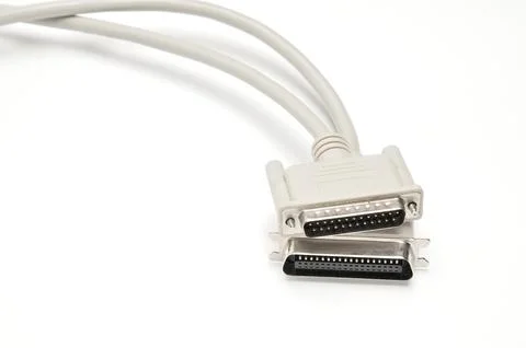 LPT parallel port cable and plug on white background Stock Photos