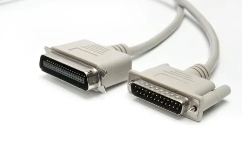 LPT parallel port cable and plug on white background Stock Photos