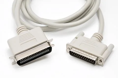 LPT parallel port cable and plug on white background Stock Photos