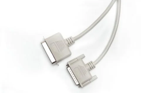 LPT parallel port cable and plug on white background Stock Photos